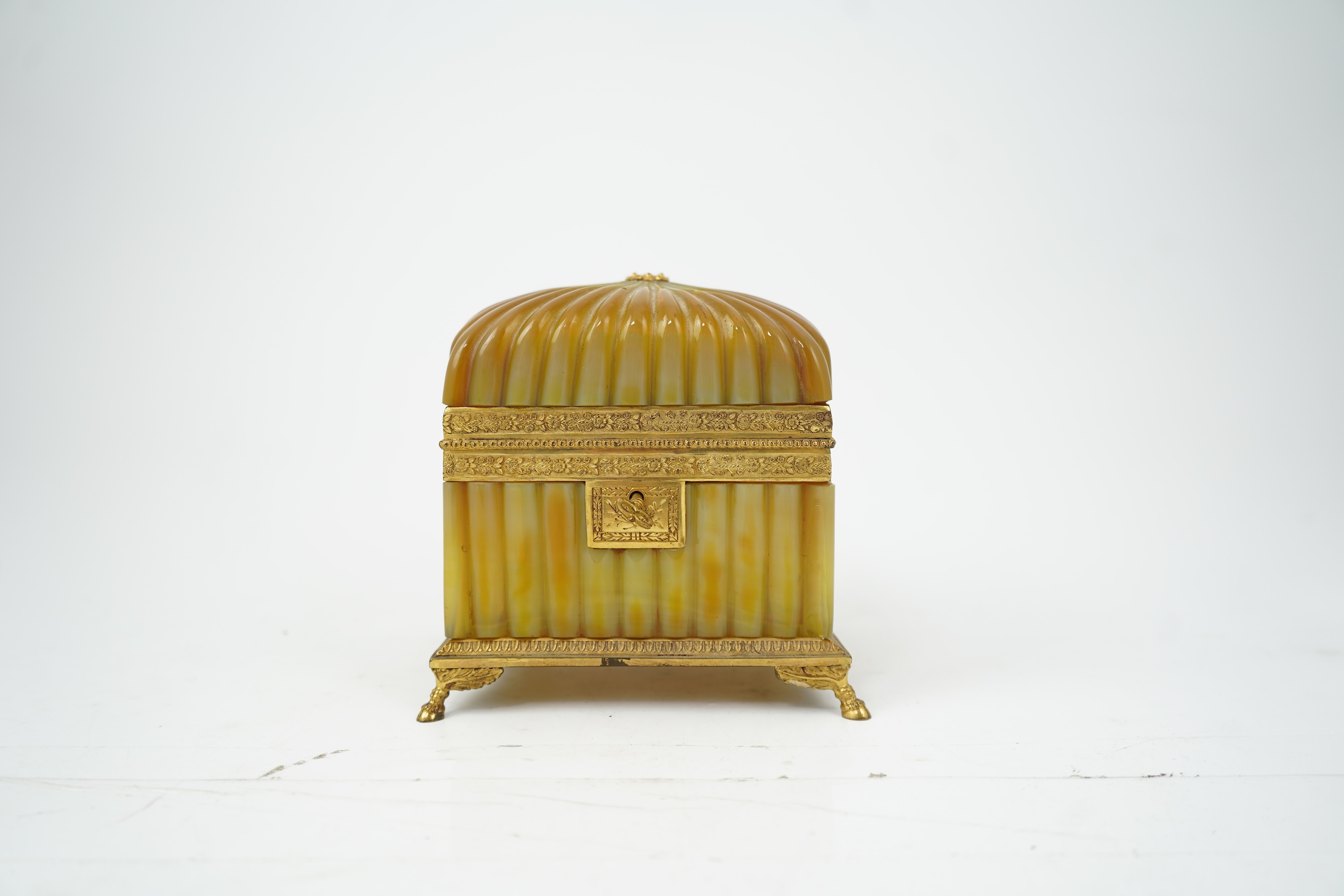 A mid 19th century French opaline glass necessaire box with turquoise and gold mounted accessories